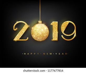 2019 Happy new year.  Vector 2019 Happy New Year background with golden  ball. Vector 10 EPS