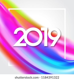 2019 Happy New Year Vector Numbers for Christmas Design. Winter Holidays Seasonal Flyer or Greeting Card