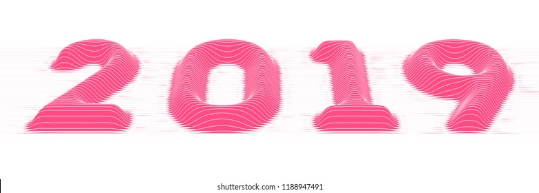 2019 Happy New Year. Vector background with embossed sliced volumetric 2019 colorful numbers for your greetings card and designs. Abstract modern conceptual illustration