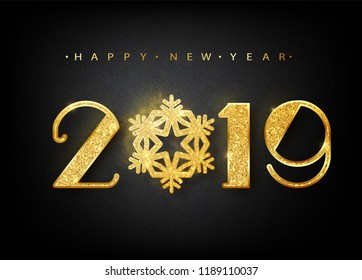 2019 Happy new year. Vector 2019 Happy New Year background with golden ball. Vector 10 EPS.