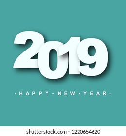 2019 Happy New Year. Vector illustration. Holiday greeting card with white numbers.