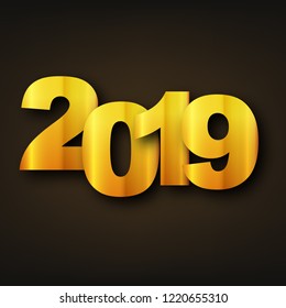 2019 Happy New Year. Vector illustration. Holiday greeting card with gold numbers.