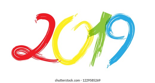 2019, happy new year. Vector creative number. Hand drawn lettering