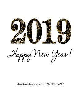 2019 happy new year vector with gold fireworks