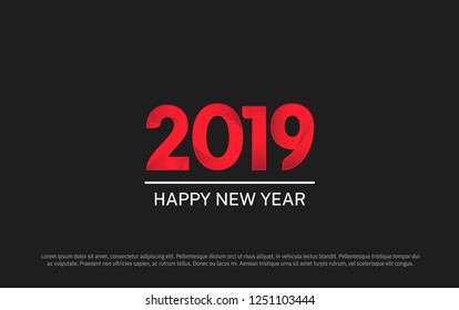 2019. Happy new year vector design red color on black background for greeting card celebration