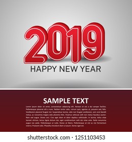 2019. Happy new year vector design red big number simple design for celebration