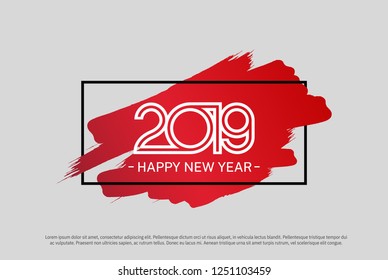 2019. Happy new year vector design red brush on square for celebration purpose