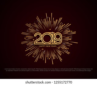 2019. Happy new year vector design golden fireworks for celebration event