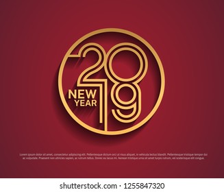 2019. Happy new year vector design line style golden color in circle for celebration