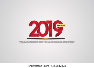 2019. Happy new year vector design red color with ribbon isolated on white background for celebration