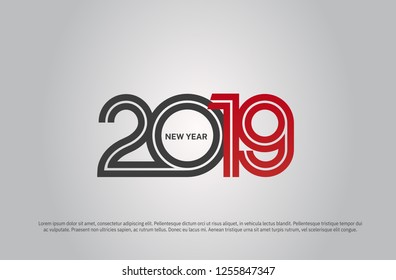 2019. Happy new year vector design multiple line style number black and red color for celebration