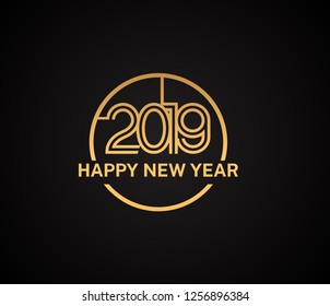 2019. Happy new year vector design golden color with circle style on black background for celebration