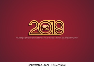 2019. Happy new year vector design golden color on red background for greeting card 