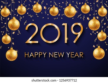 2019 Happy New Year. Vector illustration.