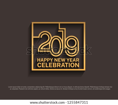 2019. Happy new year vector golden design in square islated on black background for celebration