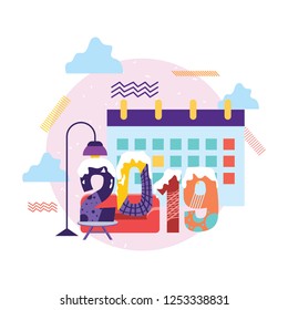 2019 Happy new year, white background. Vector illustration Isolated flat design. Modern concept. Billet for banner, poster, postcard.