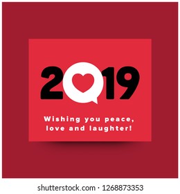2019 happy new year Wishing you peace, love and laughter quote poster design