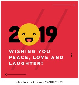 2019 happy new year Wishing you peace, love and laughter quote poster design