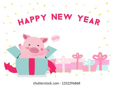 2019 happy pig year celebration card illustration vector