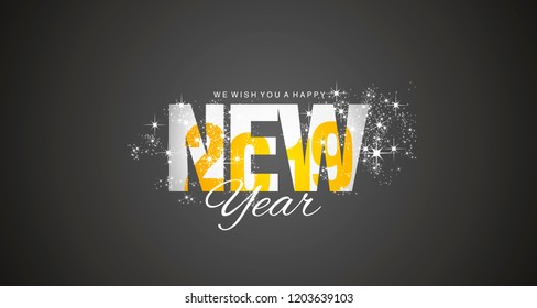 2019 inside New Year firework yellow black abstract background