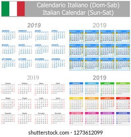 2019 Italian Mix Calendar Sun-Sat on white background