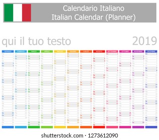 2019 Italian Planner Calendar with Vertical Months on white background