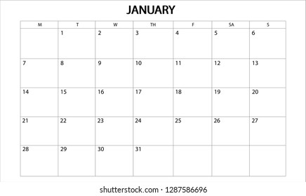 2019 January month planner