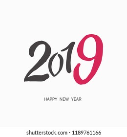 2019 lettering styled card design with white background.
