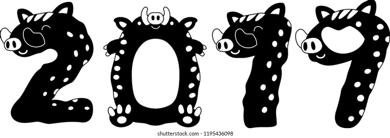 2019 letters of cute boar