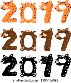 2019 letters of cute boar set