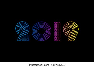 2019 made up of colored lines