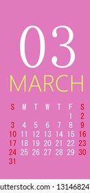 2019 march monthly calendar vector