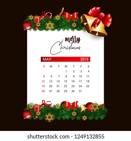 2019 May calendar design template of Christmas or New Year decoration