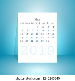 2019 May calendar, vector illustration