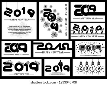 2019 Mega collection  happy new year black and withe simple style