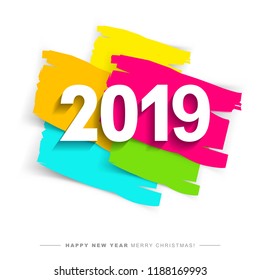 2019 Merry Christmas and Happy New Year card or background.
Creative universal artistic cover in trendy style with Hand Drawn textures. 
Collage. Hipster graphic design template. Vector illustration