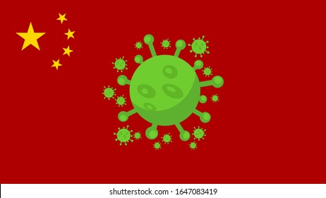 2019 MERS-nCoV (Middle East Respiratory Coronavirus Syndrome-Novel Coronavirus) on Red China Flag Background. Design Concept for Protection against Viral Pandemic. Chinese Virus Outbreak Quarantined