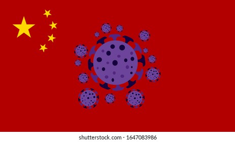 2019 MERS-nCoV (Middle East Respiratory Coronavirus Syndrome-Novel Coronavirus) on Red China Flag Background. Design Concept for Protection against Viral Pandemic. Chinese Virus Outbreak Quarantined