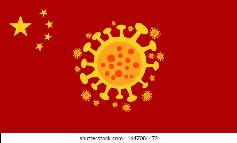 2019 MERS-nCoV (Middle East Respiratory Coronavirus Syndrome-Novel Coronavirus) on Red China Flag Background. Design Concept for Protection against Viral Pandemic. Chinese Virus Outbreak Quarantined