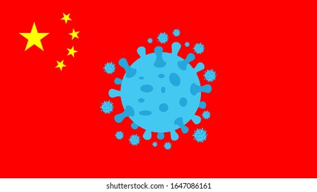 2019 MERS-nCoV (Middle East Respiratory Coronavirus Syndrome-Novel Coronavirus) on Red China Flag Background. Design Concept for Protection against Viral Pandemic. Chinese Virus Outbreak Quarantined