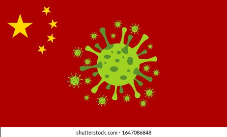 2019 MERS-nCoV (Middle East Respiratory Coronavirus Syndrome-Novel Coronavirus) on Red China Flag Background. Design Concept for Protection against Viral Pandemic. Chinese Virus Outbreak Quarantined