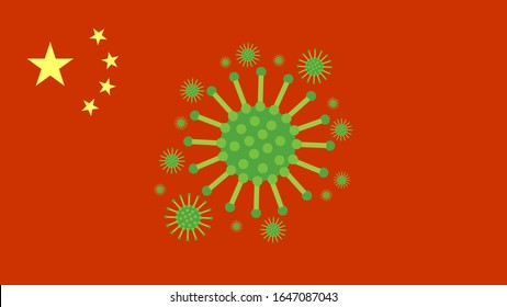 2019 MERS-nCoV (Middle East Respiratory Coronavirus Syndrome-Novel Coronavirus) on Red China Flag Background. Design Concept for Protection against Viral Pandemic. Chinese Virus Outbreak Quarantined