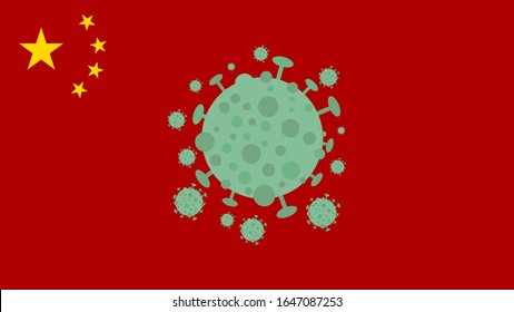 2019 MERS-nCoV (Middle East Respiratory Coronavirus Syndrome-Novel Coronavirus) on Red China Flag Background. Design Concept for Protection against Viral Pandemic. Chinese Virus Outbreak Quarantined