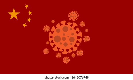 2019 MERS-nCoV (Middle East Respiratory Coronavirus Syndrome-Novel Coronavirus) on Red China Flag Background. Design Concept for Protection against Viral Pandemic. Chinese Virus Outbreak Quarantined