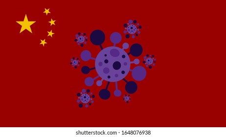 2019 MERS-nCoV (Middle East Respiratory Coronavirus Syndrome-Novel Coronavirus) on Red China Flag Background. Design Concept for Protection against Viral Pandemic. Chinese Virus Outbreak Quarantined