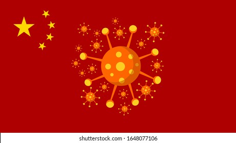 2019 MERS-nCoV (Middle East Respiratory Coronavirus Syndrome-Novel Coronavirus) on Red China Flag Background. Design Concept for Protection against Viral Pandemic. Chinese Virus Outbreak Quarantined