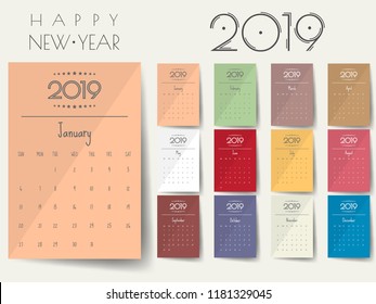 2019 Modern calendar template .Vector/illustration.