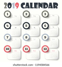 2019 Modern calendar template .Vector/illustration.