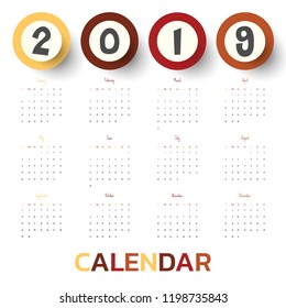 2019 Modern calendar template .Vector/illustration.