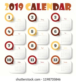 2019 Modern calendar template .Vector/illustration.